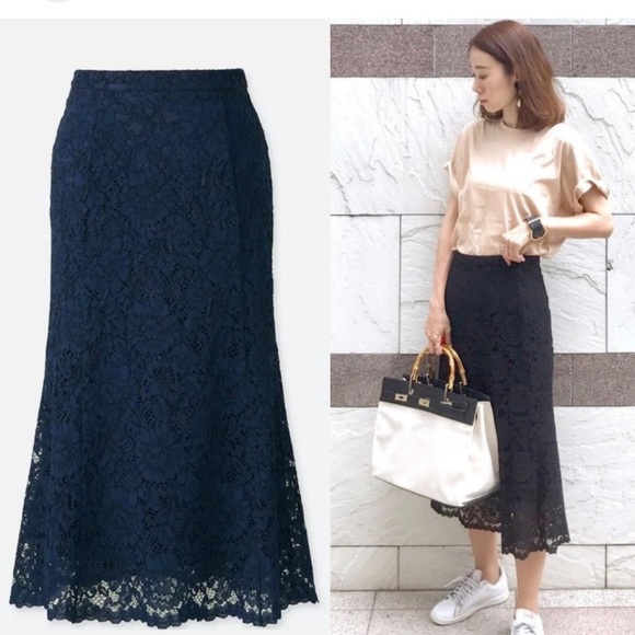 Black lace Woman’s Vitage midi skirt A-line flare  elastic waistband size M~L - Picture 3 of 16